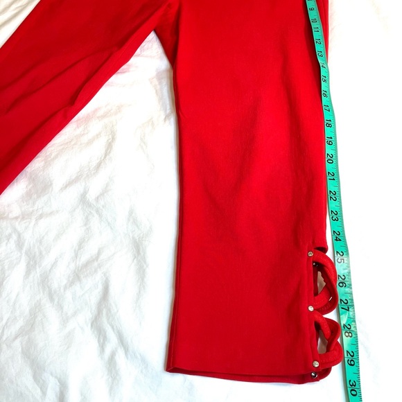 Red cropped pants w/ rhinestone & cutout side hemline accents, Attire NY size 6 - Picture 9 of 14